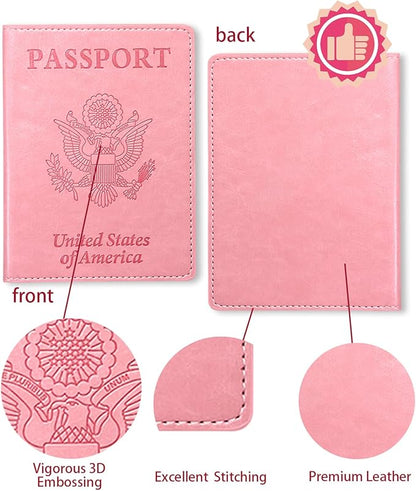 Sizobi PU Passport Holder for Travel, Passport Cover Wallet for Women Men, Leather Passport Book Card Holder Case for International Travel Must Haves Accessories, Cruise Ship Essentials Gifts, Pink
