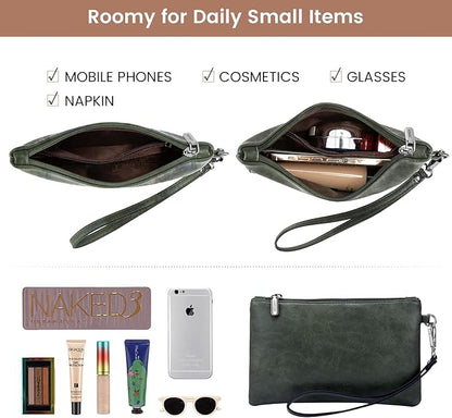 LOVEVOOK Laptop Tote Bag for Women, 15.6 Inch Large Capacity Vintage Leather Work Computer Bag, Business Casual Shoulder Handbag, Dark Green