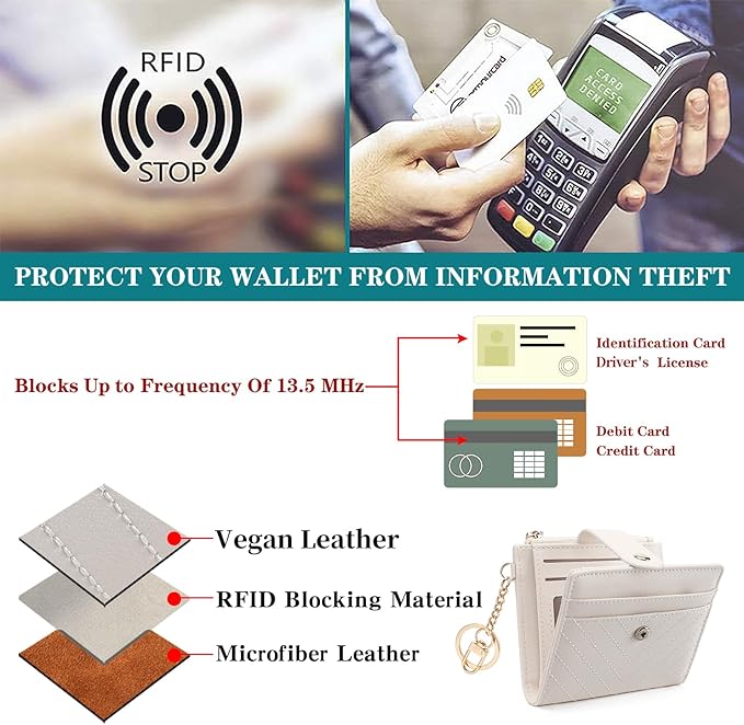 GAEKEAO Slim Wallet for Women, RFID Blocking Credit Card Holder Bifold Wallet with Zipper Coin Pocket, ID Window
