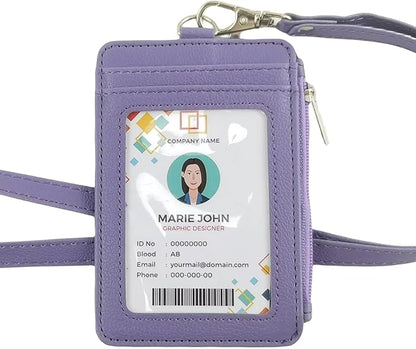bolimoss Purple Badge Holder with Side Zip Pocket,Cute Women Lanyard Wallets, Multiple Card Slots Leather ID Holder Wallet with Neck Lanyard for Nurse,School Teachers/Students, Couriers, Worker