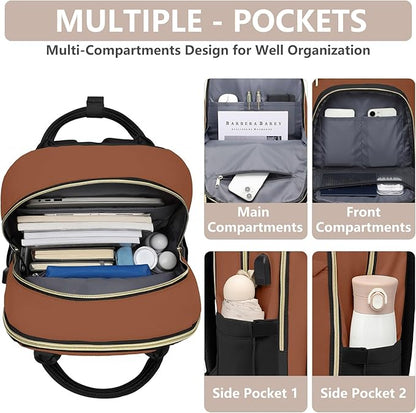 Laptop Backpack for Women Work Bag - 15.6 inch Travel Backpack with USB Charger College Bookbag Waterproof Business Computer Backpack Anti-theft Casual Backpacks for Nurse Teacher Black Brown