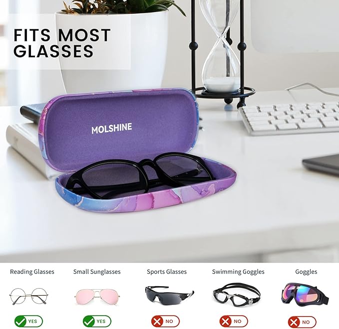 molshine Hard Shell PU Leather Glasses Case,Travel Portable Eyeglass Case for Men Women Girl Travel Study Work