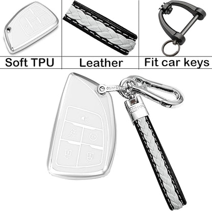 for Chevrolet Key fob Cover TPU Protective Key case,Compatible with 2023 2024 2025 GMC Silverado 1500 Sierra,2500HD 3500HD, Silicone ect Remote Smart Key (Silver White)