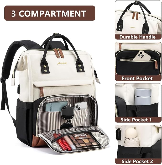Focdod Backpack for Women 17 Inch Laptop Backpack Work Business Backpacks Purse Computer College Carry on Backpacks Nurse Bag Backbag Casual Daypack for Travel Black