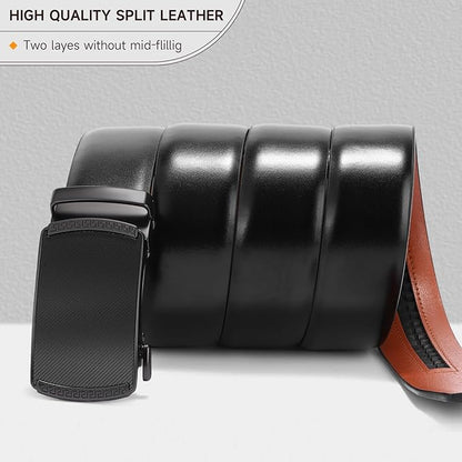 SENDEFN Men's Leather Belt - Automatic Ratchet Slide Buckle, Easy Trim-to-Fit Function, Packaged with Gift Box