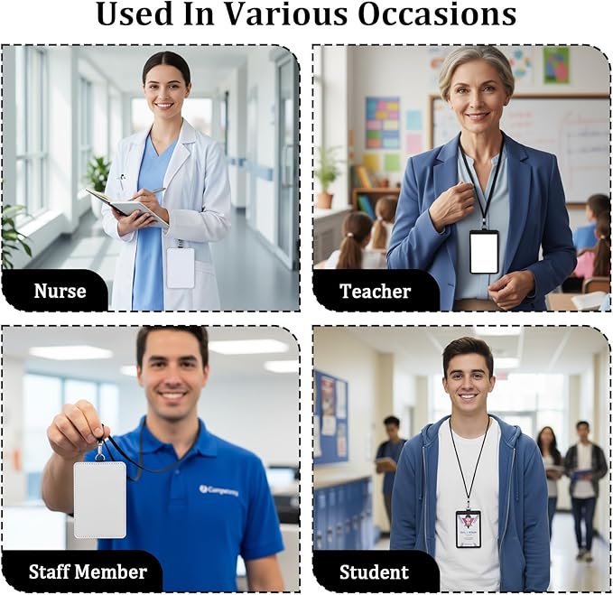 14pcs Sublimation ID Badge Holder Blanks, Bulk Leather ID Badge Holder,Heat Transfer Print Waterproof Sublimation Name Tags Blanks for Office Employees Students