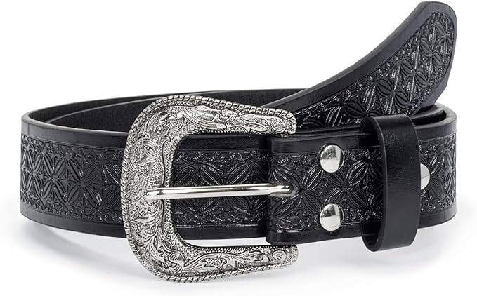 Utaly Men's Casual Leather-Belt, Western-Belt for Women Vintage Carved-Buckle Cowboy-Waist-Belts for Jeans Waist 28"-39"