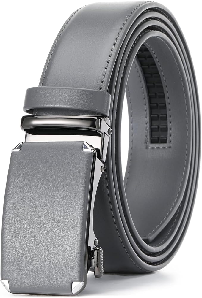GAEKEAO Ratchet Belts for Men Dress Casual 1 3/12" Adjustable Genuine Leather Slide Buckle Designer Belt with Box Trim to Fit