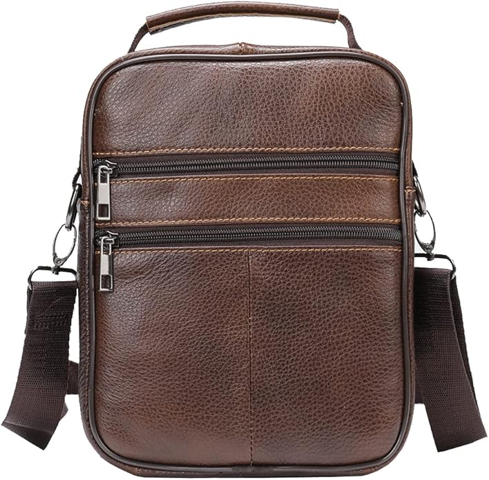 Hebetag Small Leather Sling Shoulder Bag Messenger Pack for Men Women Outdoor Travel Business