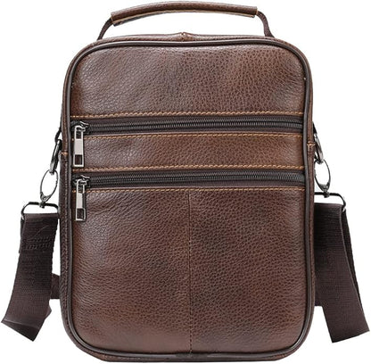 Hebetag Small Leather Sling Shoulder Bag Messenger Pack for Men Women Outdoor Travel Business