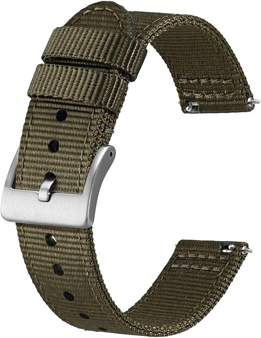 BISONSTRAP Men’s Nylon Watch Bands, Two-Piece Military Watch Straps, Quick Release, Brushed Buckle, Band Width 18mm 19mm 20mm 22mm