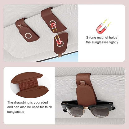 Sotfamily Sunglass Holder for Car Visor, Suede Cloth Magnetic Sunglass Organizer for Car Accessories, 2 Packs, Brown