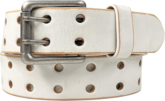 Ben Antique Twin Roller Buckle Vintage One-Piece 100% Leather Jean Belt 1-1/2" Wide