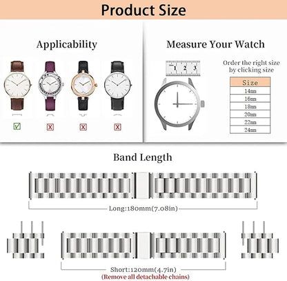 Quick Release Stainless Steel Watch Band Matte Brushed Metal Watchband 14mm 16mm 18mm 20mm 22mm 24mm Universal Solid Stainless Steel Metal Smartwatch Bracelet Replacement Band for Men Women