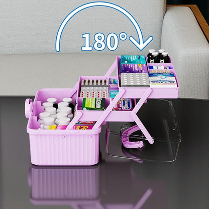 Yieach 3-Layer Plastic Art Supply Storage Organizer and First aid Organizer with Portable Handled and Multipurpose Home Medication Organizers Storage Box for Ivf Must Haves Medicine Storage,Purple