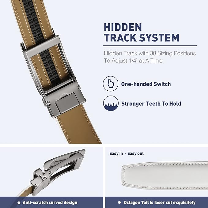 Men's Belt, Leather Ratchet Belt For Men's Dress 3.0cm,1 1/8" Size Adjusted Automatic Buckle