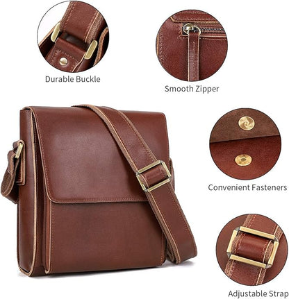 Augus Leather Messenger Crossbody Shoulder Bag for Men Work Business Casual Adjustable straps With YKK Metal Zipper