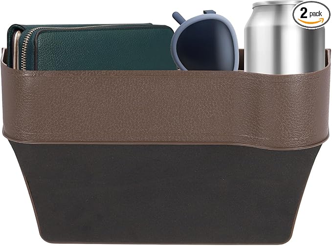 HARFINGTON Car Seat Gap Filler Organizer 10.2 x 6.5 x 2.4 Inch ABS Universal Car Organizer Storage Box Between Seat and Console (Right) with Cup Holders for Phone Sunglasses Keys, Brown