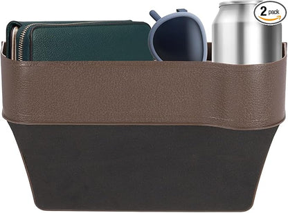 HARFINGTON Car Seat Gap Filler Organizer 10.2 x 6.5 x 2.4 Inch ABS Universal Car Organizer Storage Box Between Seat and Console (Right) with Cup Holders for Phone Sunglasses Keys, Brown