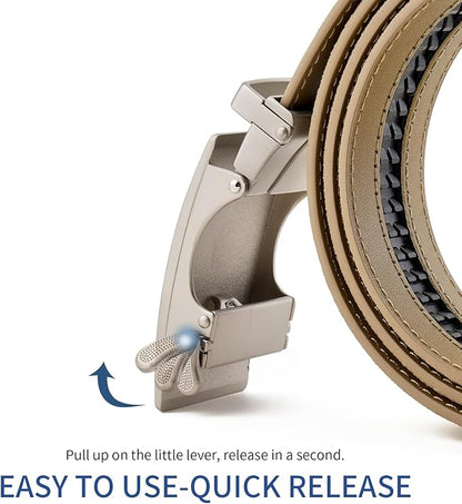 GAEKEAO Men's Belt Suede Leather Ratchet Belt for Men Micro-Adjustable Buckle for Dress, Casual & Everyday Wear, Trim to Fit