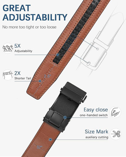 BOSTANTEN Mens Belt Leather Ratchet Belt For Men Dress and Casual with Adjustable Buckle, Trim to Fit