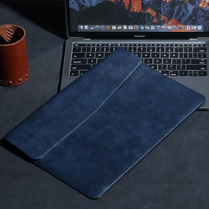 13 Inch Leather Laptop Sleeve Compatible with MacBook Neo 13" 2026 & MacBook Air/Pro 13" (M5/M4/M3/M2/M1, 2025-2018), Magnetic Buckle Closure Protective Case Cover,Blue