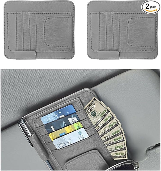 Augeny 2 PCS Car Sun Visor Organizer, Small Auto Visor Organizer and Storage, Registration and Document Holder for Sunglasses, Card, Pen, Driver License, Car Accessories (Gray)