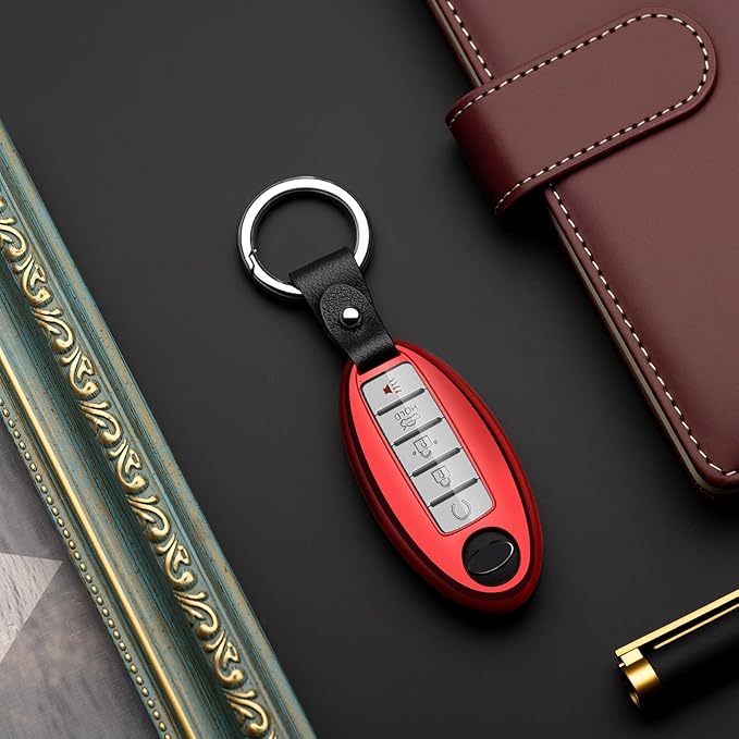 Compatible with Nissan Key Fob Cover Altima Maxima Rogue Armada Pathfinder Compatible with Infiniti Key Fob Cover Red TPU Protector Car Key Chain Holder Case Accessories