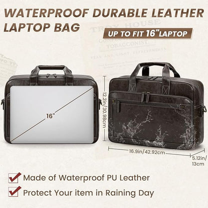 RAINSMORE Mens Laptop Bag 16 Inch Leather Briefcase Vintage Messenger Bag for Men Large Crossbody Shoulder Office Computer Bag Retro College Satchel for Work, Business,Travel, Coffee