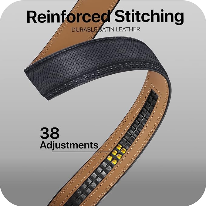 Marino Avenue Ratchet Belt for Men. Adjustable Leather Dress Belt with 38 Easy to Click Into Place Ratchet Closures.