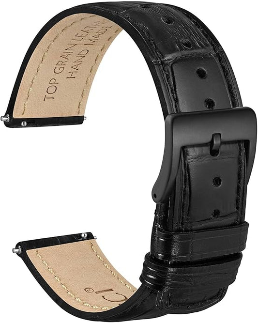 WOCCI Watch Bands, Top Grain Leather, Embossed Alligator Grain, Quick Release, Band Width 18mm 20mm 22mm