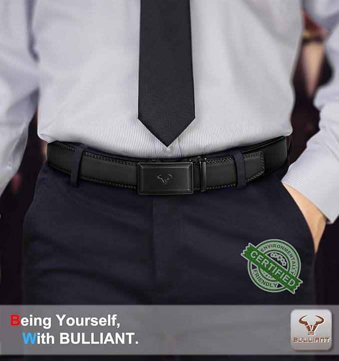 BULLIANT Men Belt 2Pack-Ratchet Leather Belt Adjsutable For Jeans Dress Casual Pant 1 3/8"- Cut For Fit