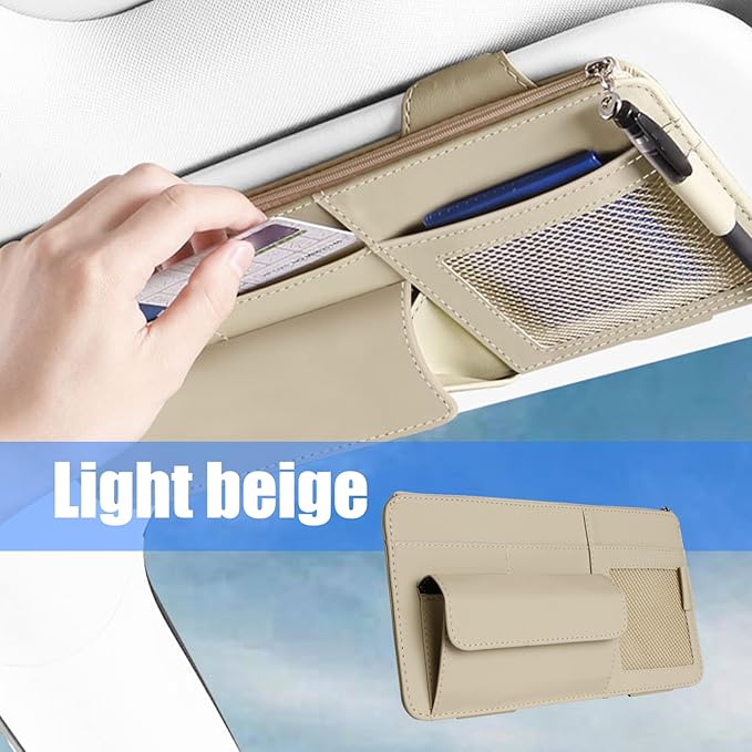 Car Sunvisor Organizers Feature Build in Sunglasses Holder and Card Slots for Document Storage Leather Materials Easy in