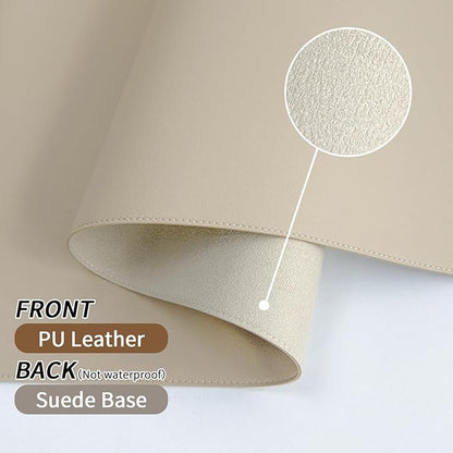Beige Desk Mat with Stitched Edges, 31.5"×15.7" Keyboard Pad, Non-Slip Desk Protector Mat, Leather Desk Blotter, Waterproof Desk Pad for Office Home Decor