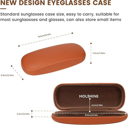 molshine Hard Shell PU Leather Glasses Case,Travel Portable Eyeglass Case for Men Women Girl Travel Study Work