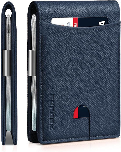 RUNBOX Slim Money Clip Wallets for Men RFID Blocking 11 Card Holder Minimalist Small Leather Bifold Men's Front Pocket Wallet Gift Box