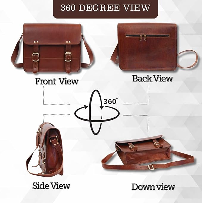 IndianHandoArt 13" Inch Leather Messenger Bag Vintage satchel bag Crossbody Bags for Men and Women unisex office bag (13" (W) x 10" (H) x 3" (D))