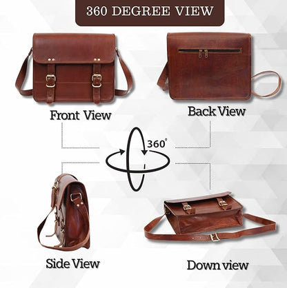 Indian Hando Art 10" Inch Leather Messenger Bag vintage Leather satchel Crossbody Bags for Men and Women (10 inch small)