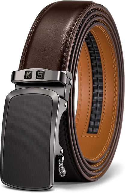 KEMISANT Belt Men, Sliding Ratchet Belt Genuine Leather For Gift Mens Dress Pants Oxfords,Size Adjustable