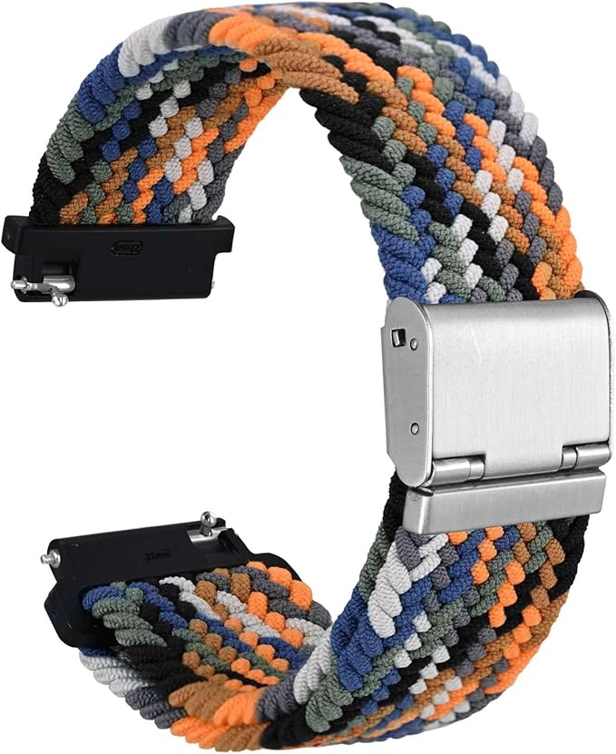 WOCCI 22mm Braided Nylon Watch Band for Men and Women, Quick Release, Silver Stainless Steel Buckle (Camo)