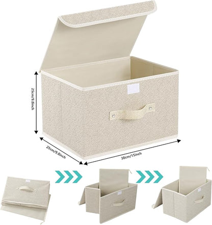Fabric Storage Bins Cube Organizers with Flip-Top Lid and Handles,Storage Boxes for Organizing Home,Office,and Closet,Grey and Beige,5 Pack 15 x 9.8 x 9.8 in