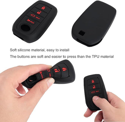 Key Fob Cover Fit for Toyota 2025-2026 Camry, Soft Silicone Key Shell Case Compatible with 2023-2026 Crown Corolla (Blue & Red Button)