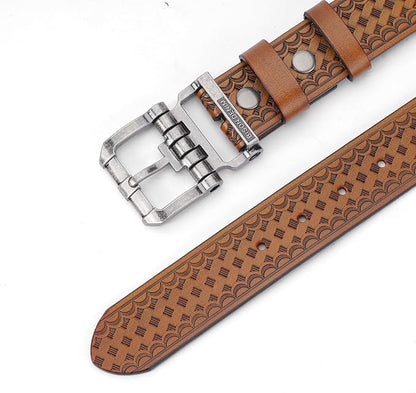 BISON DENIM Men's Genuine Leather Casual Belt, Classic Western Cowboy Dress Belts
