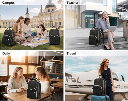 Laptop Backpack for Women Work Bag - 15.6 inch Travel Backpack Purse with USB Charger College Bookbag Waterproof Cute Casual Daypack Fashion Business Computer Backpacks for Teacher Nurse Black