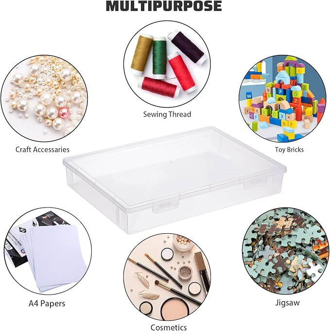 BTSKY Clear Plastic Storage Box with Flap Lid, Multipurpose Craft Organizers and Storage Box Art Supply Storage Organizer Plastic Sewing Box for Pencils Markers Notebooks A4 Files, 3 Pack Large
