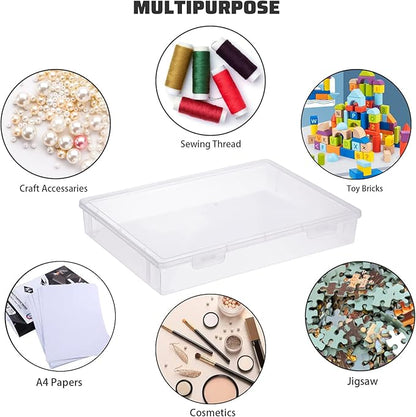BTSKY Clear Plastic Storage Box with Flap Lid, Multipurpose Craft Organizers and Storage Box Art Supply Storage Organizer Plastic Sewing Box for Pencils Markers Notebooks A4 Files, 3 Pack Large