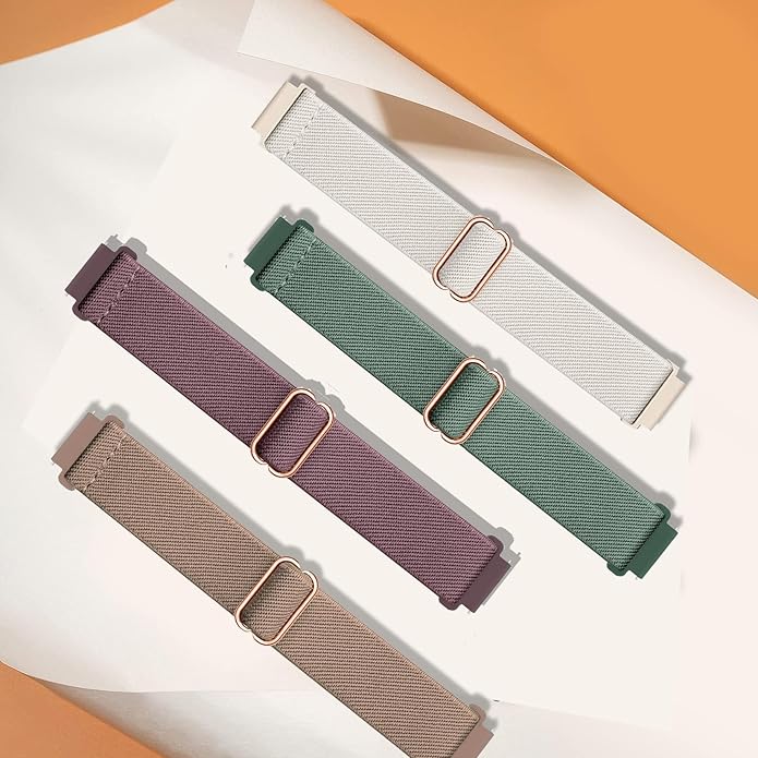 4 Pack Stretchy Watch Bands Compatible with 20mm Garmin Venu Sq/Venu Sq 2, Loop Nylon Elastic Fabric Strap for Garmin Vivomove Style/Luxe/HR Women Men