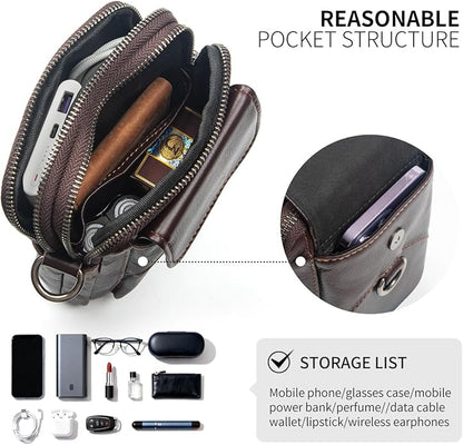 Augus Genuine Leather Small Crossbody Bag Cell Phone Messenger Purse Shoulder Waist Bag for Daily Use for Women and Men