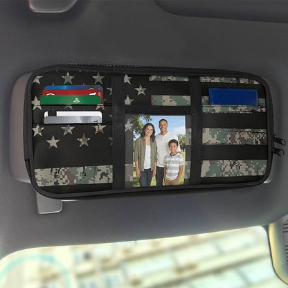 US Flag Print Car Sun Visor Storage Bag 11.81 x 5.9 Inch Multi-Function Organizer for Card Pen Invoice Pouch Case Bag Universal for Car Sun Visor Accessory,Camouflage Flag