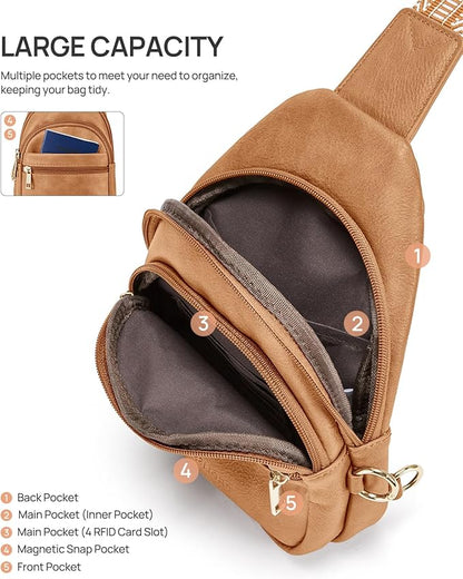CHOLISS Anti Theft Small Sling Bag for Women and Men RFID Leather Crossbody Bags Fanny Pack Chest Bag Travel Purse Daypacks